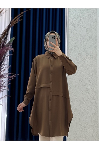 MİHRA STORE Πλισέ μπροστά Linda Tunik-EL1173 Καφέ
