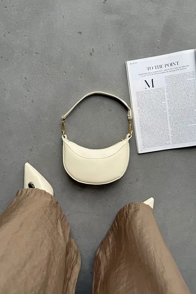 LEONAS Half Moon Women's Hand and Shoulder Bag with Stitching Detail Aprily Cream