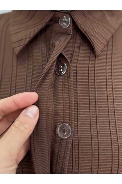 MİHRA STORE Vinora Folded Hidden Button Nada Dress-Kn8011 Brown