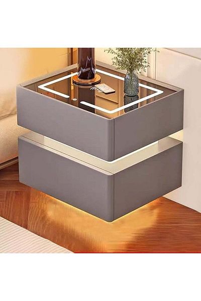 Generic Modern Bedside Nightstand Table with LED Mirror, Sensor Light, Wireless Charging and BT