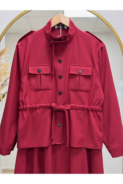 MİHRA STORE Meltem Shirt Tunnel Double Pocket Skirt Suit-Et2474 Claret Red