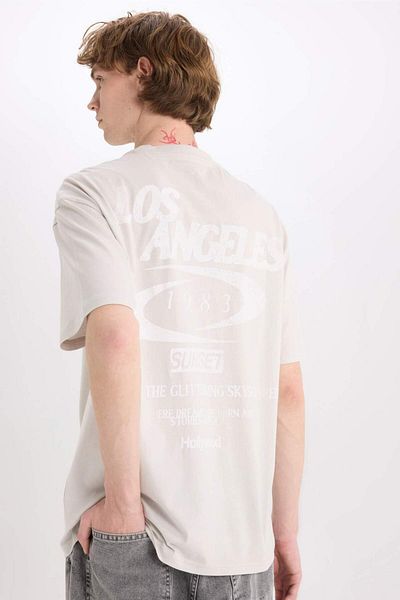DeFacto 100% Cotton Boxy Fit Crew Neck Printed Short Sleeve T-Shirt E3796Ax25Sm