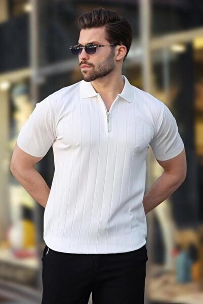 ribana Ανδρικό μπλουζάκι με ριγέ γιακά πόλο με φερμουάρ