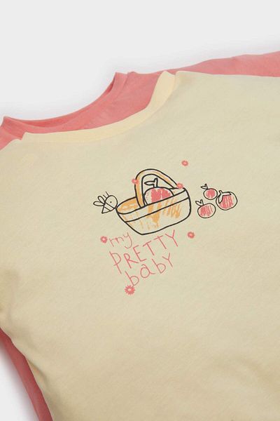 DeFacto Baby Girl Newborn Crew Neck Printed Combed Cotton 2-Piece Short Sleeve T-Shirt E8246A525Sm