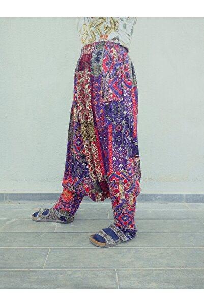 hoaryage Adana Şalvarı Viskon Basma Kumaş, Otantik Bohem Desenli Cepli Şalvar %100 Pamuk