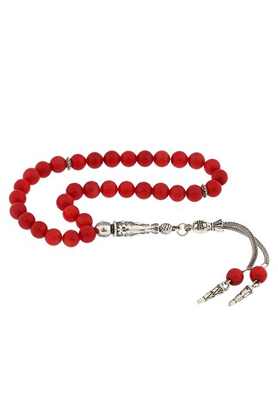 SilverXJewellery Natural Stone Metal Tasseled Coral Stone Rosary