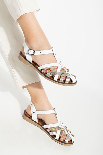 Aymood 205-02 White Garni Orthopedic Genuine Leather Women's Sandals