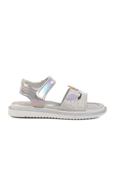 Arzen Silver Glitter Girl's Flat Sandals