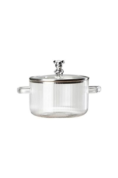 ABYZ Heat-resistant glass pot, for gas and electric stove, capacity 1.6L, handle color Transparent