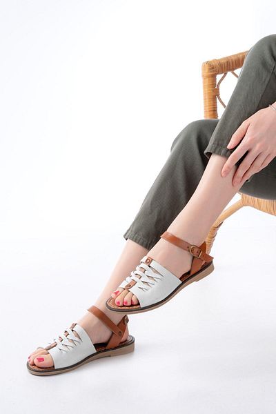 Aymood 205-029 White Orthopedic Genuine Leather Women's Sandals