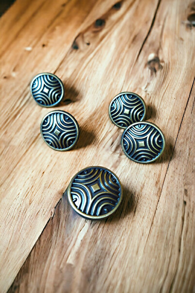 Dizaynhouse 35 mm Antik Sarı Düğme Model Kulp, Çizgi Desenli Eskitme Metal Do...