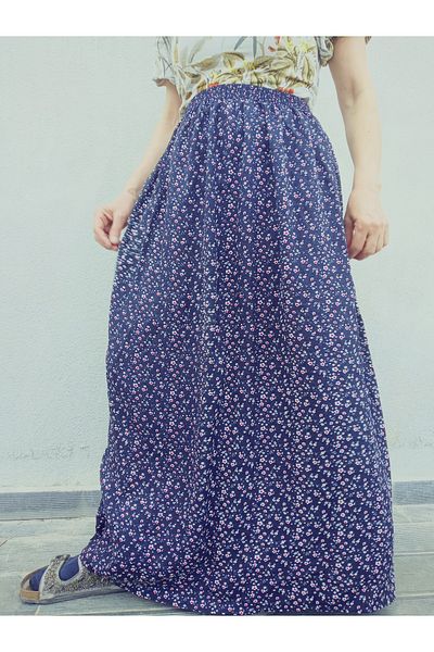 hoaryage Fusta maxi din țesătură de presare din viscoză, cu model colorat, cu talie elastică, fustă de rugăciune, mărimea 36-48