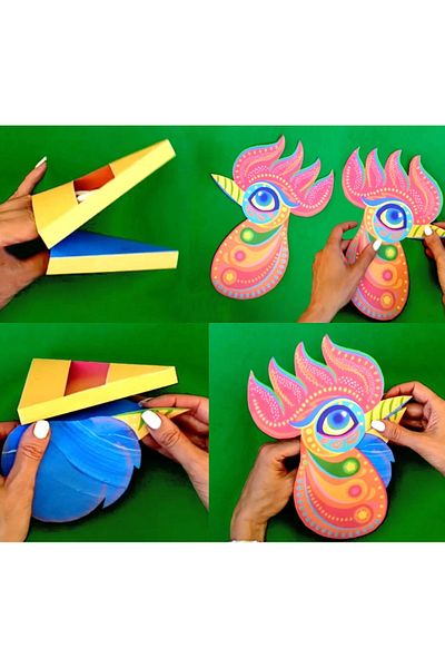Probest DESIGN Rooster Hand Puppet, Mentossori Cut Paste Art Puppet Hand Skill