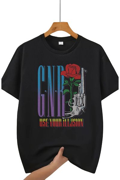 Fuddy Moda Unisex GNR Use Your Illusion Μπλουζάκι με στάμπα, Μπλουζάκι με θέμα Guns N' Roses Oversize