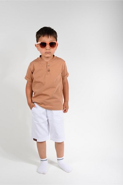 KİDSPİTİRCİK Boy's Brown Judge Collar T-Shirt Linen Shorts Suit