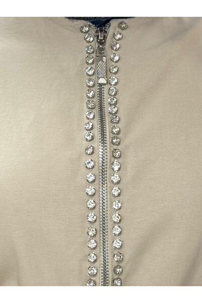 MİHRA STORE Serenya Stone Detailed Zippered Jacket-Chi474 Stone