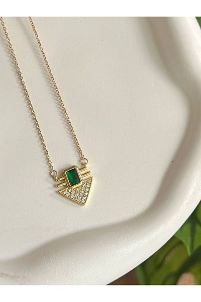 Oxido Co Serenay Green Stone Vip Triangle Necklace Emerald