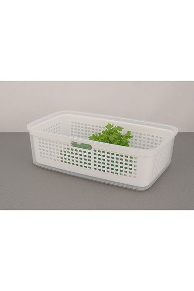 DolphFin Organizer with Strainer Refrigerator Organizer and Fresh Product Storage Container with Lid