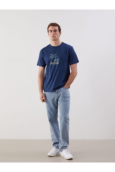 LC Waikiki Tricou pentru bărbați din bumbac pieptănat cu mânecă scurtă cu decolteu