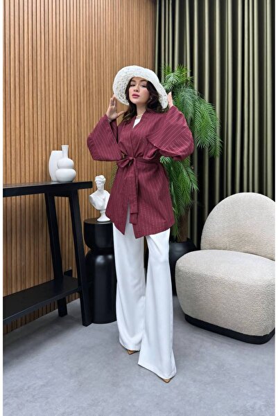 POLEN Çizgili Keten Takım