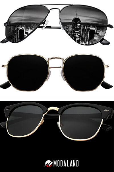 ModaLand Yeni Unisex Sezon Kadın&Erkek Güneş Gözlüğü 3'Lü Fırsat lüks Seti