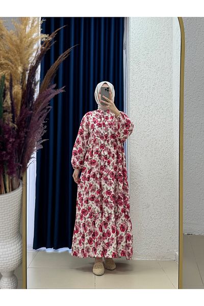 MİHRA STORE Serina Patterned Dress-Sa2559 Red