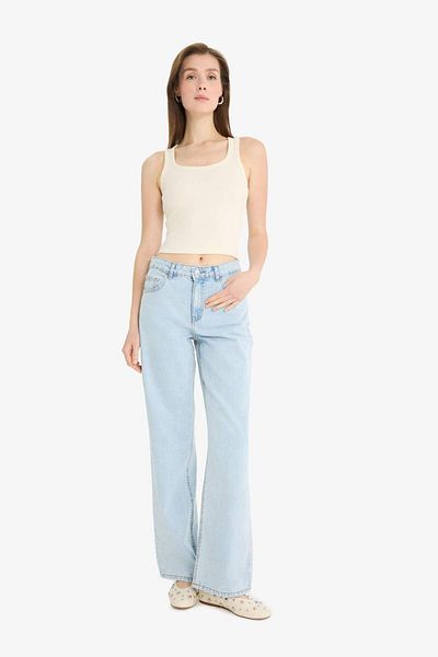 DeFacto Fitted U Neck Basic Plain Ribbed Camisole Undershirt A1665Ax25Sm