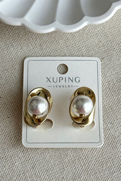 Modacaprea Xuping 14K Asimetrik İncili Klipsli Kadın Küpe – Kararmaz | Kadın Takı Xuping Küpe