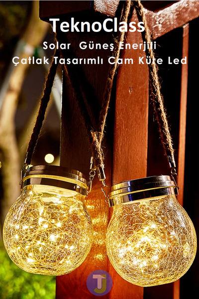 Canderel 2li Set Solar Güneş Enerjili Sarkıt Cam Ledli Küre Bahçe Aydınlatma ...