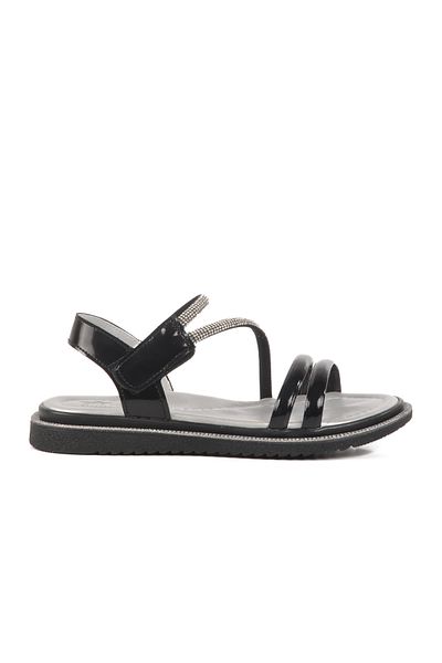 Aspor Black Patent Leather Velcro Orthopedic Girls Flat Sandals