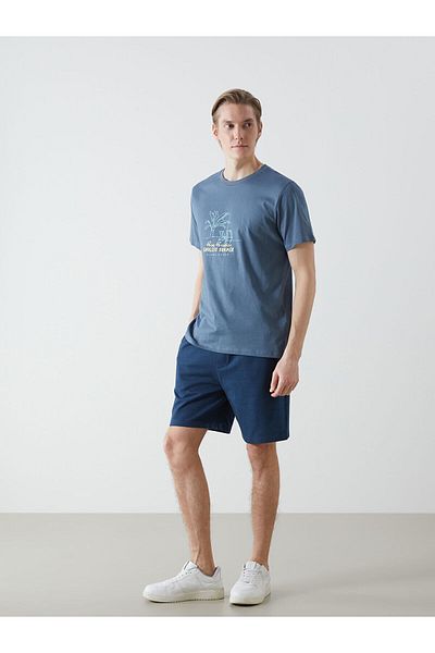 LC Waikiki Tricou pentru bărbați din bumbac pieptănat cu mânecă scurtă cu decolteu