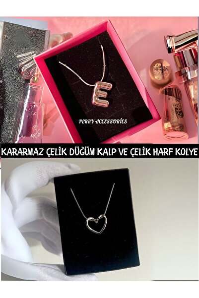 Perry Accesories kararmaz çelik balon E harf kolye kararmaz garantili DÜĞÜM K...