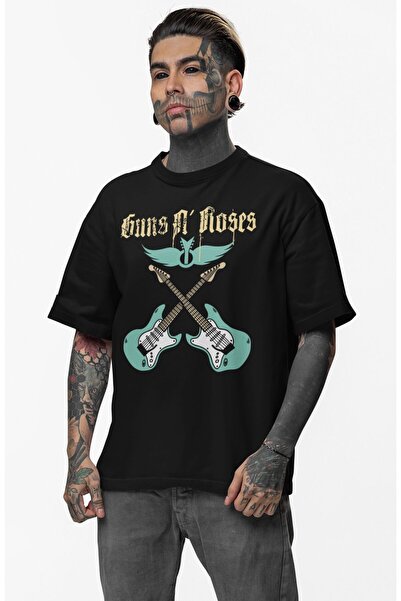 Fuddy Moda تي شيرت مطبوع عليه Guns N' Roses للجنسين مع جيتار كهربائي، تي شيرت...