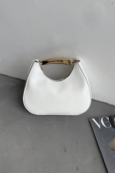 LEONAS Metal Detail Handle Oval Women's Hand and Shoulder Bag Rosy White