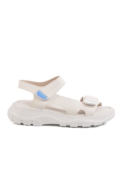 Aspor White Velcro Women's Flat Sandals