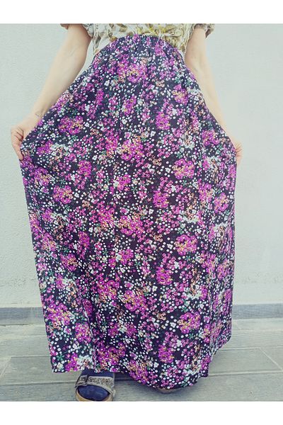 hoaryage Fusta maxi din țesătură de presare din viscoză, cu model colorat, cu talie elastică, fustă de rugăciune, mărimea 36-48