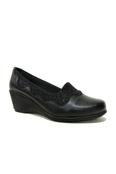 Egelioğlu Black Stretch Comfort Anatomical Wedge Heel Shoes