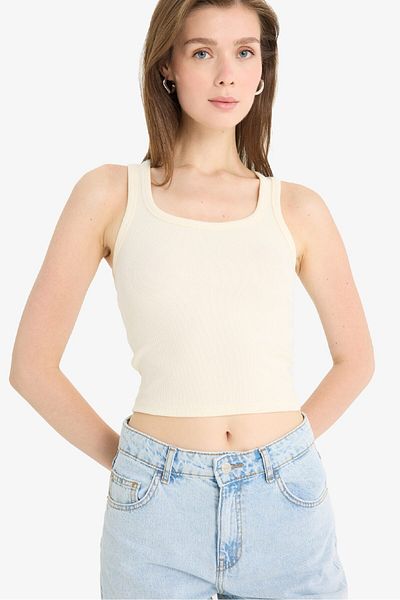 DeFacto Fitted U Neck Basic Plain Ribbed Camisole Undershirt A1665Ax25Sm