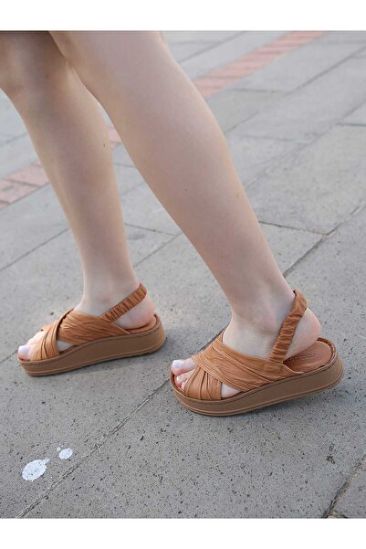 Mammamia 2585-Lx Genuine Leather Cross Strap Flat Sole Orthopedic Women's Sandals