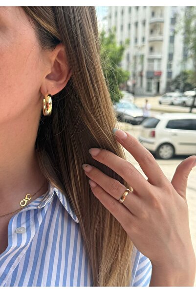 papatya aksesuar Steel Gold Color Hoop Basic Stylish Minimal Tarnish Women's Earrings