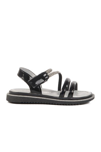 Aspor Black Patent Leather Velcro Orthopedic Girls Flat Sandals