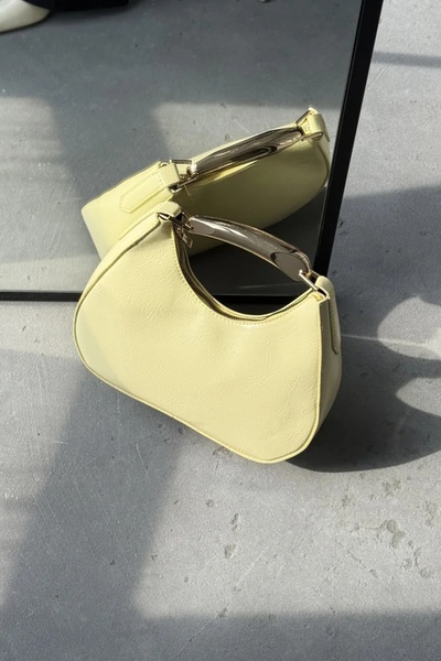 LEONAS Metal Detail Handle Oval Women's Hand and Shoulder Bag Rosy Yellow