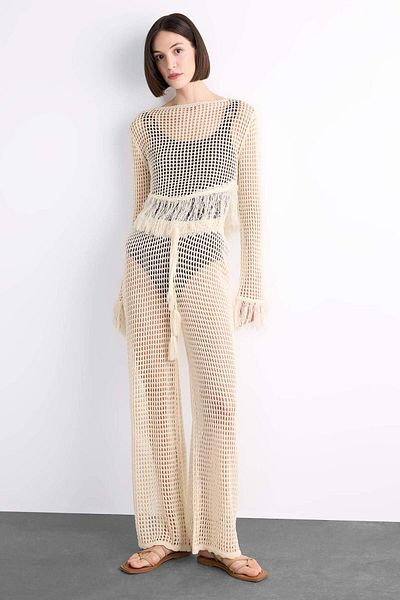 DeFacto Straight Fit Flexible Waisted Crochet Beach Pants F7460Ax25Hs