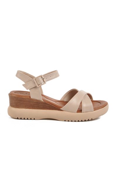 Aspor Beige Women's Wedge Heel Sandals