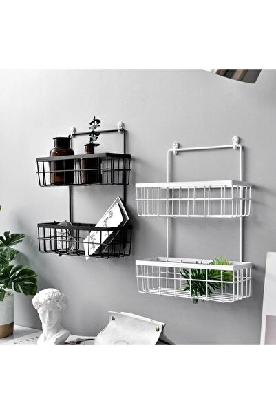 Ch سلة و منظم للمطبخ و الحمام 2 رف ابيض اسود