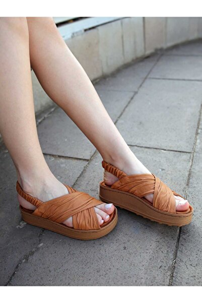 Mammamia 2585-Lx Genuine Leather Cross Strap Flat Sole Orthopedic Women's Sandals