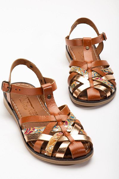 Aymood 205-02 Tan Garni Orthopedic Genuine Leather Women's Sandals