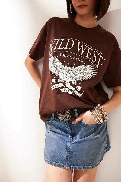 DeFacto Übergroßes, weites, bedrucktes Kurzarm-T-Shirt mit Rundhalsausschnitt F1771AX25SM