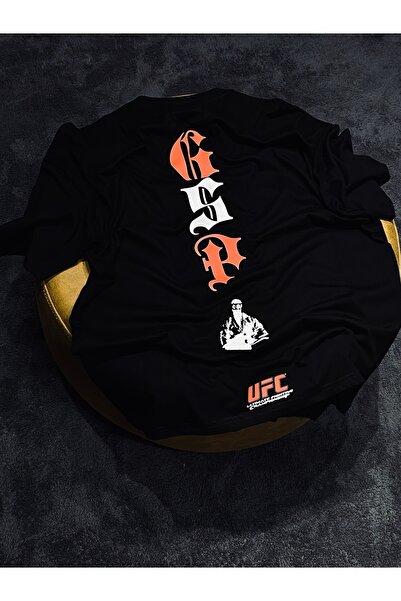 Spark Collection Tricou negru Ufc Georges St-pierre 100% bumbac Relax Fit Cre...