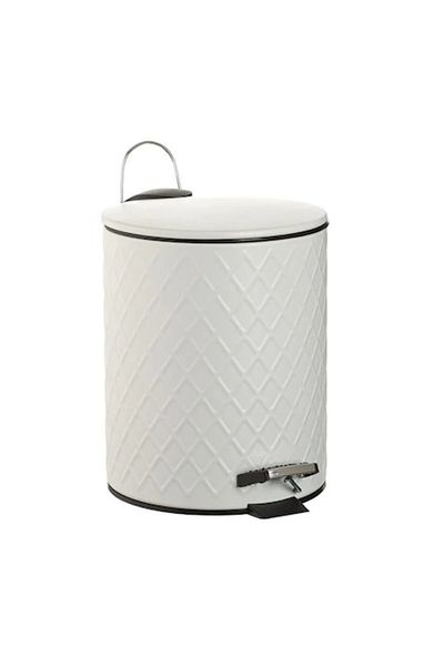 BREZIUM Metal Trash Can with Handle and Pedal, 5L, Rhombus Pattern, Detachable Bucket, BREZIUM, Pearl White